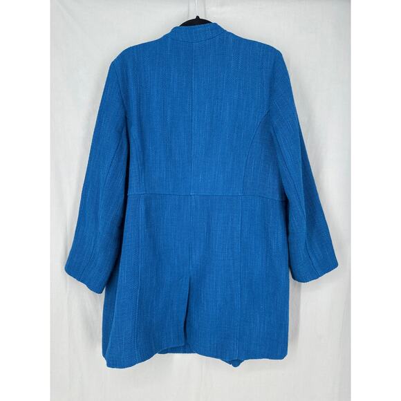 Chicos Jacket Coat Womens XL 3 Blue Peacoat Tweed Long Office Gold Button - Picture 3 of 7